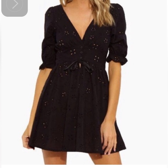 For Love & Lemons Eyelet Swing Black Dress Extra Small NWT - Picture 2 of 15